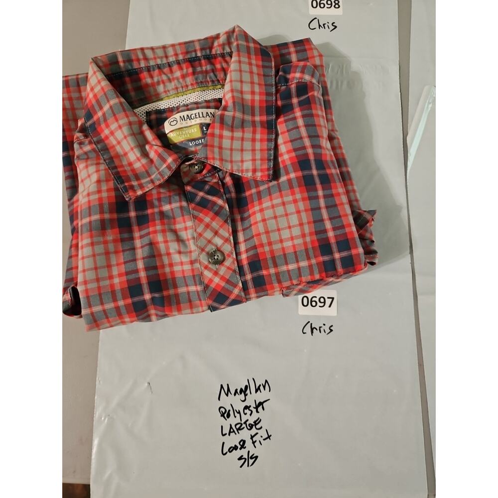 Magellan Shirt Mens LARGE Red Plaid Loose Wicking Short Sleeve Vented - Picture 9 of 9